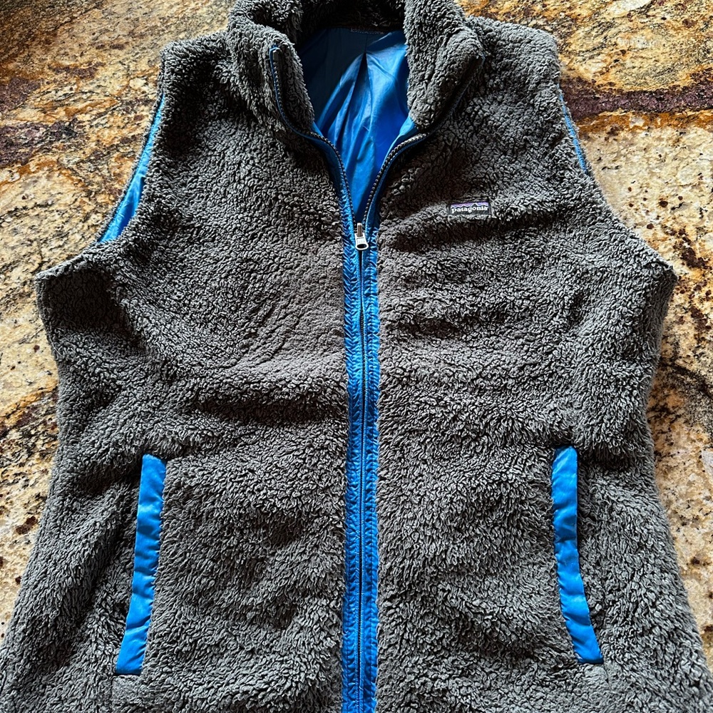 Patagonia Gray and Blue Fleece Vest Reversible